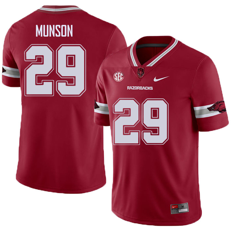 Men #29 Derrick Munson Arkansas Razorback College Football Alternate Jerseys Sale-Cardinal - Click Image to Close